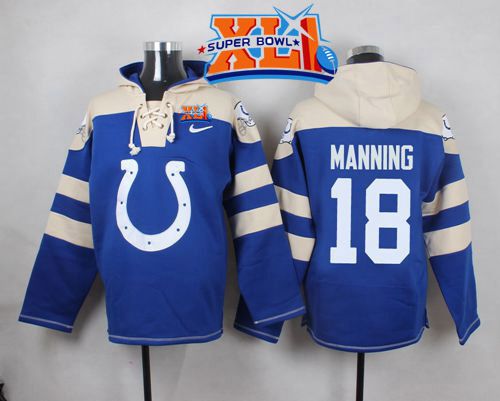 Nike Colts #18 Peyton Manning Royal Blue Super Bowl XLI Player Pullover NFL Hoodie - Click Image to Close